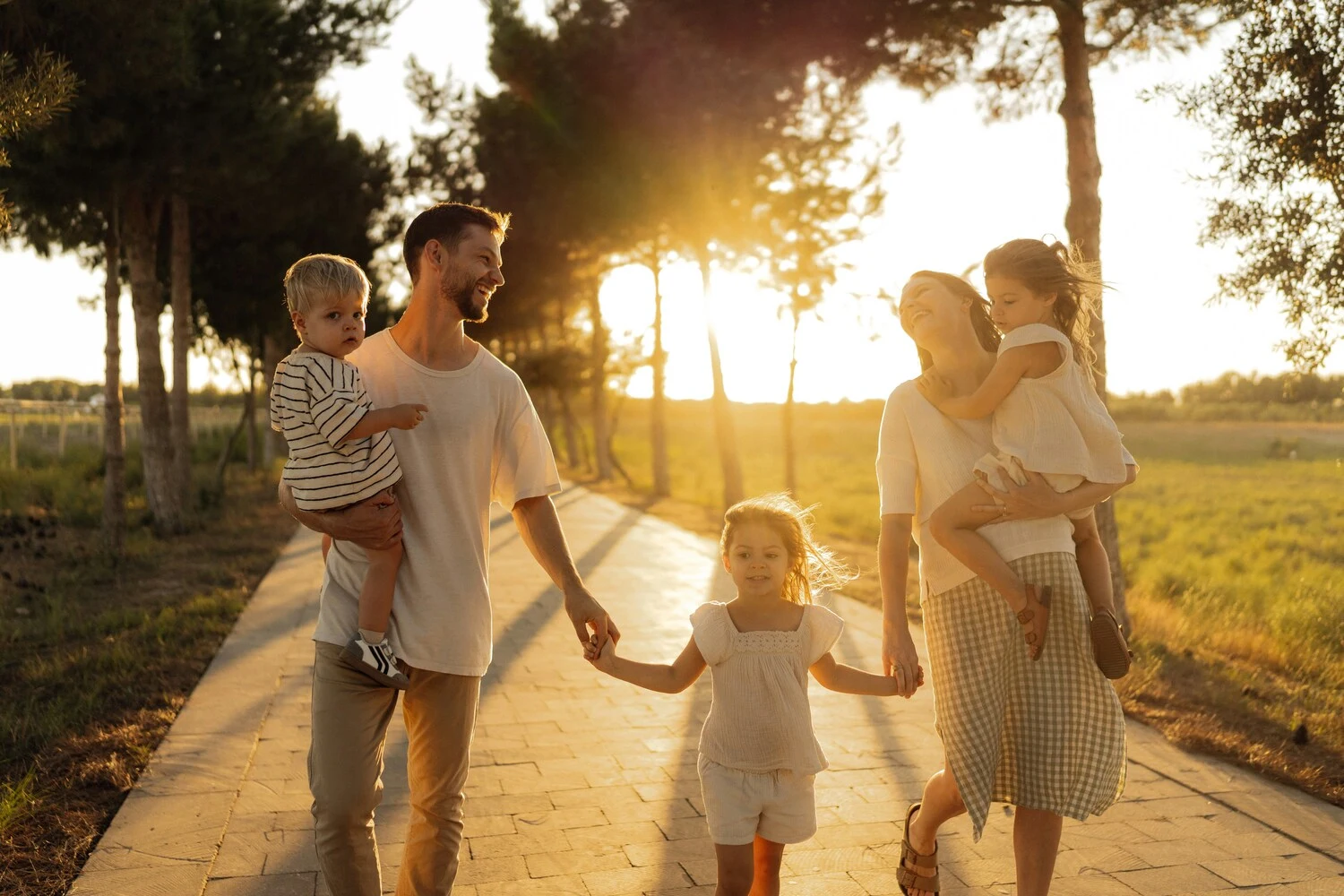 Happy family walking together